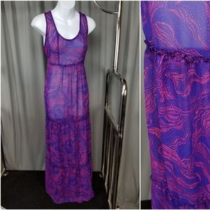 Pink & Cobalt Blue Semi Sheer Trippy Maxi Dress